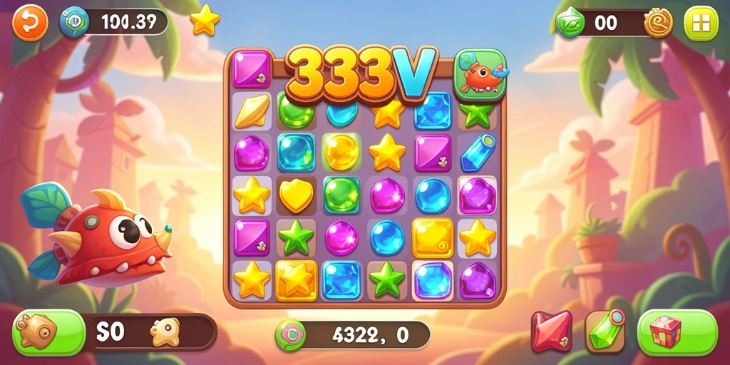 Tangkapan layar gameplay <strong>333V</strong> menampilkan aksi Match-3 yang seru.