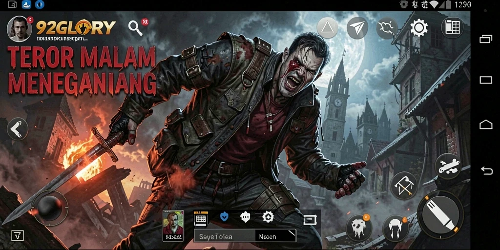 Screenshot gameplay yang menampilkan suasana mencekam dan menakutkan dalam 92GLORY.
