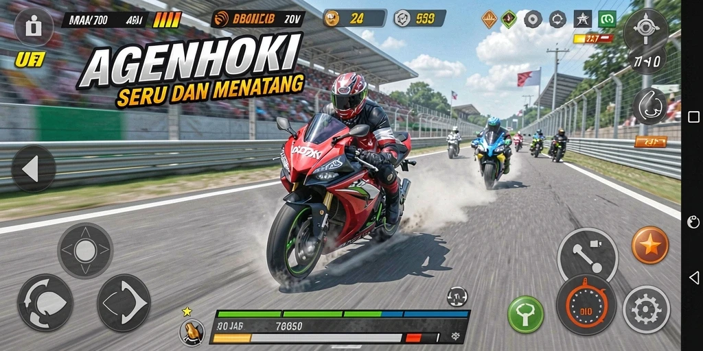 Screenshot AGENHOKI menunjukkan aksi balap motor yang mendebarkan.