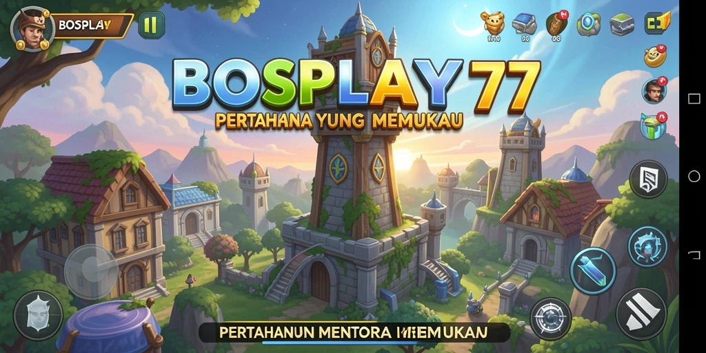 Tangkapan layar gameplay menunjukkan pertahanan menara yang strategis dalam BOSPLAY77.