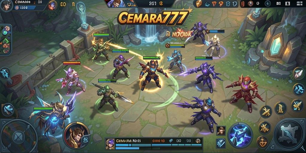 Screenshot CEMARA777 menampilkan intensitas pertarungan MOBA yang seru.