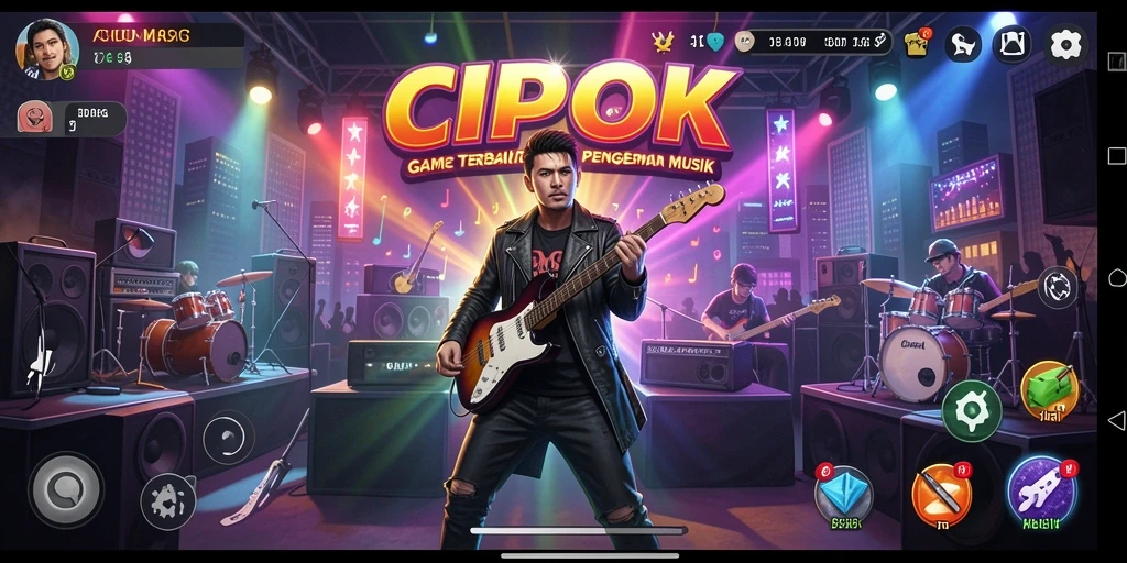 Tampilan gameplay CIPOK yang seru dengan musik interaktif.