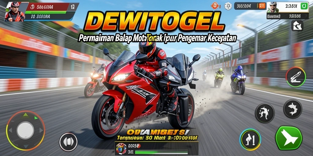 Tampilan gameplay seru DEWITOGEL dengan balapan motor yang menegangkan.