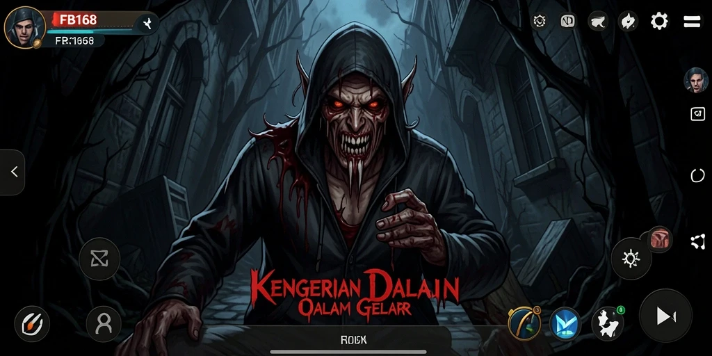 Tangkapan layar FB168 menunjukkan suasana kelam yang mencekam dan gameplay yang menegangkan.