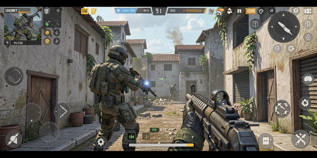 Screenshot gameplay IDEBET menunjukkan aksi seru dalam pertempuran TPS.