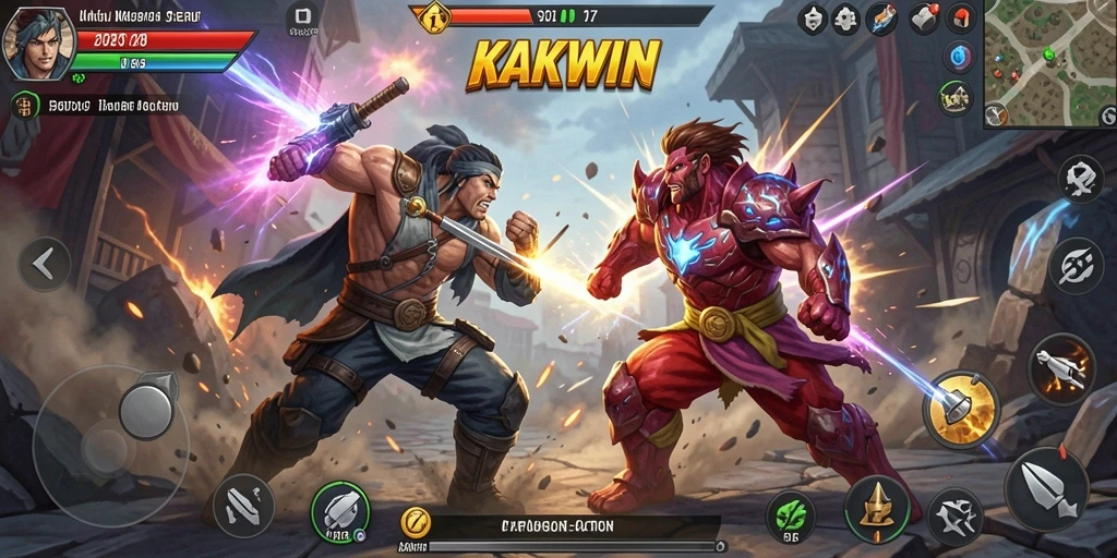 Screenshot KAKWIN menampilkan aksi pertarungan yang mendebarkan.