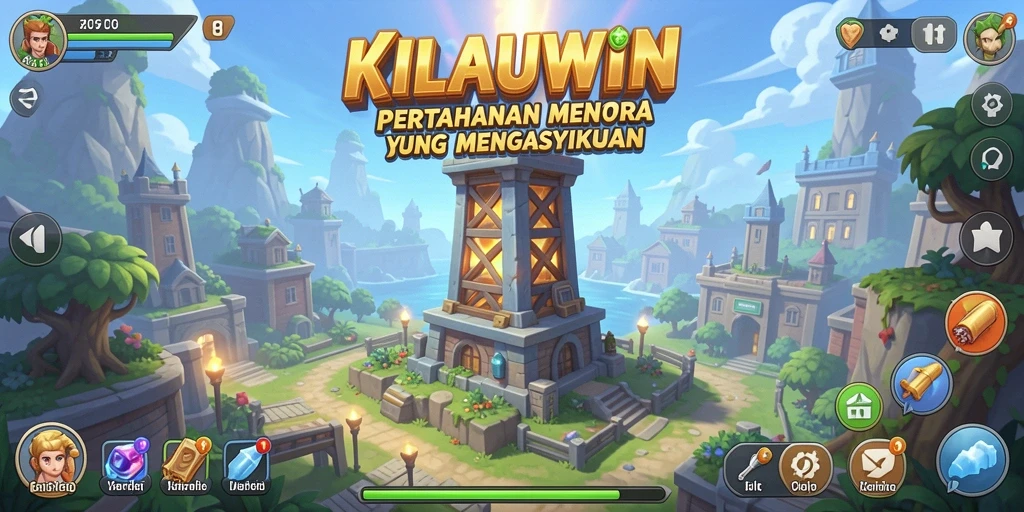 Tampilan gameplay KILAUWIN yang menarik dalam pertahanan menara.