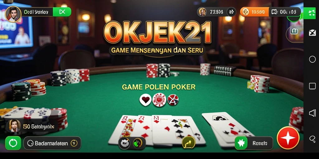 Screenshot utama OKJEK21 menampilkan gameplay Poker yang seru dan mendebarkan.