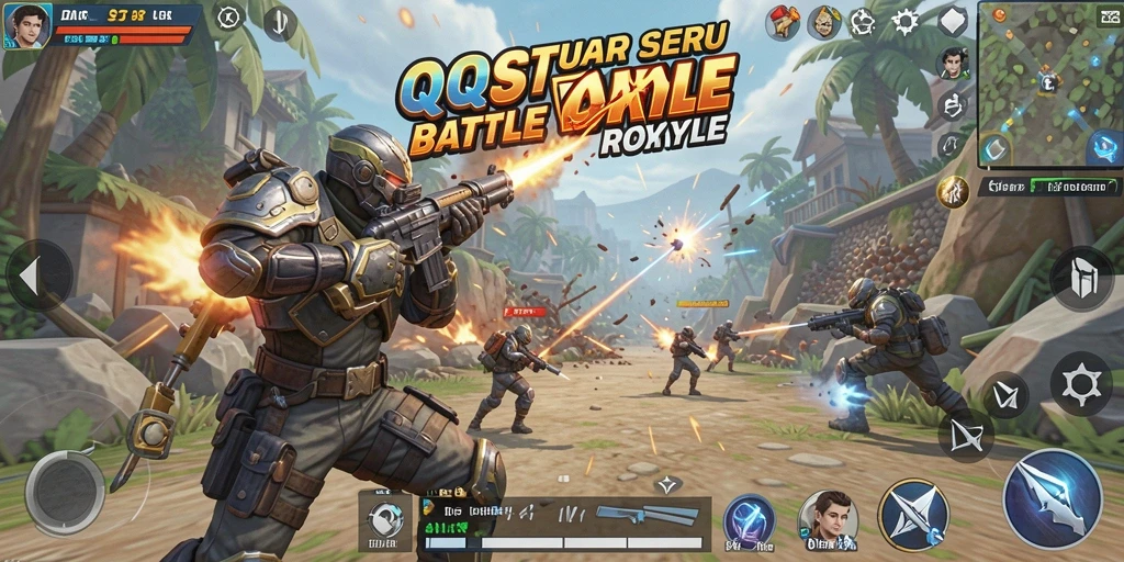 Tangkapan layar gameplay QQSTAR yang menampilkan aksi Battle Royale yang mendebarkan.