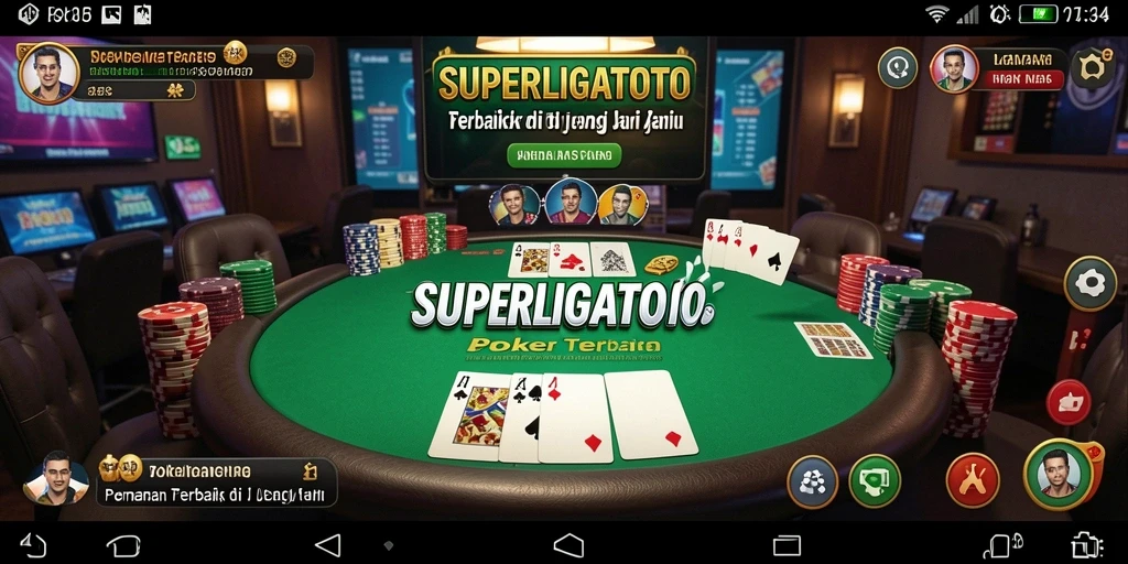 Screenshot gameplay <strong>SUPERLIGATOTO</strong> menampilkan momen seru pertandingan poker.
