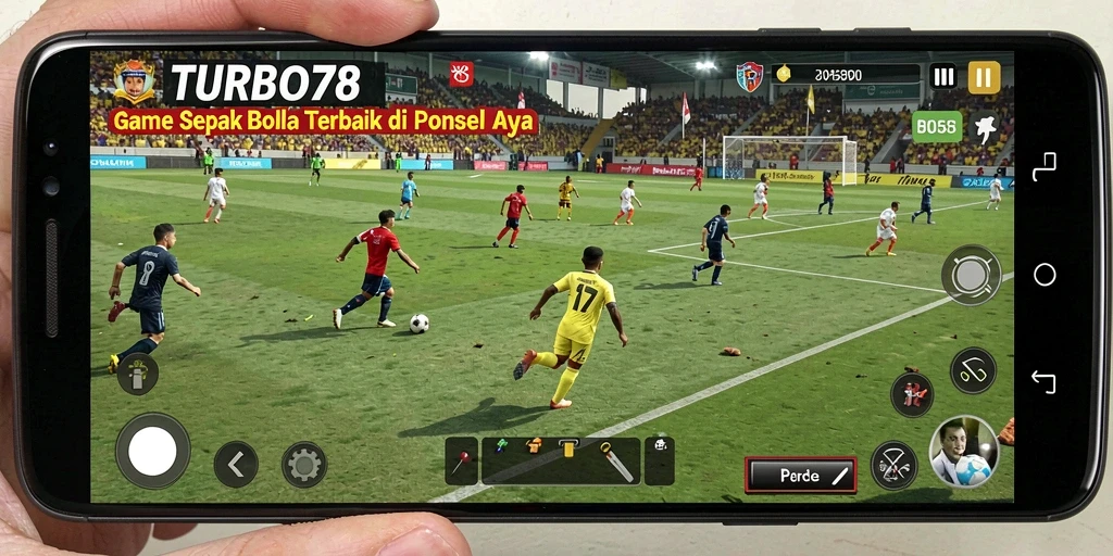 Gameplay <strong>TURBO78</strong> menunjukkan aksi seru di lapangan sepak bola.