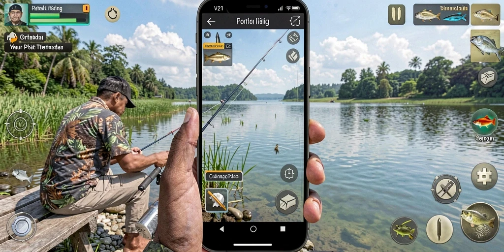 Tampilan gameplay V21 menampilkan pengalaman memancing yang memukau.